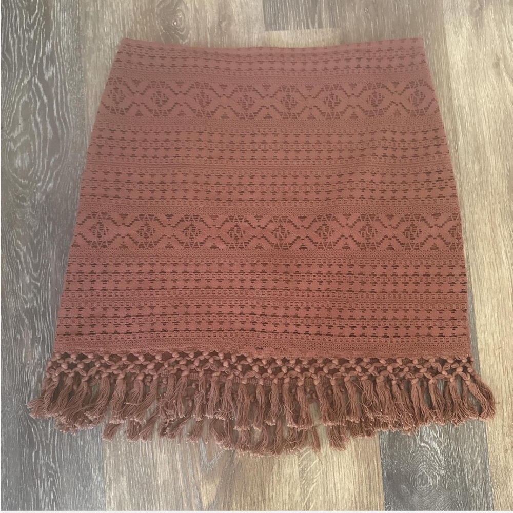 Shyanne Rust Mini Skirt with Fringe